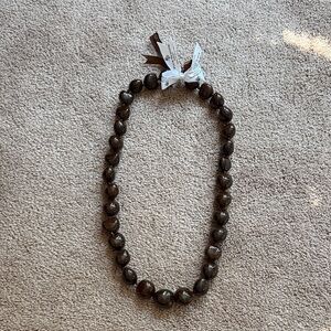 Kukui Nut Shell Lei Brown Necklace with Ribbon Accent - Four Seasons Oahu